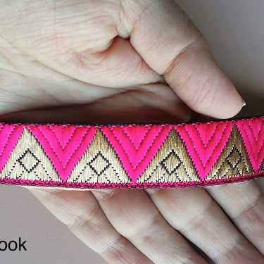 Jacquard Weave Trim, Copper Thread Triangle Embroidery Lace Trim, 20mm Wide